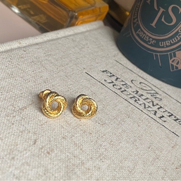 Tiny gold tone rope knot earrings for pierced ears - Picture 5 of 16